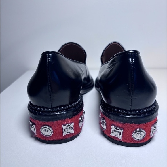 ✨SOLD Toga Pulla Black Leather Fur Stud Western Embellished Slip On Loafers Size - Picture 5 of 9